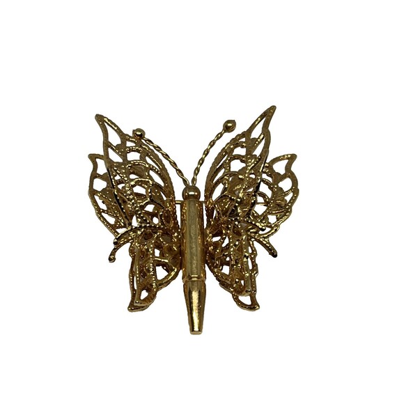 Vintage Unmarked Gold Tone Butterfly Brooch Pin - Picture 2 of 4
